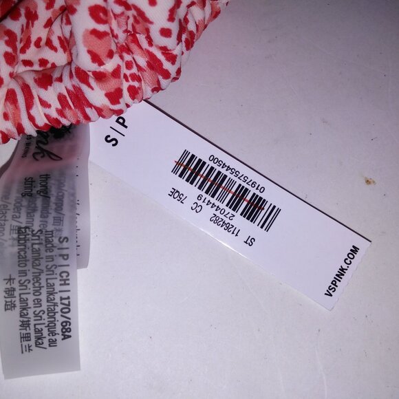 Victoria Secret PINK Swim Bikini Bottom Thong Red White Leopard Ruffle String Ti - Picture 8 of 8